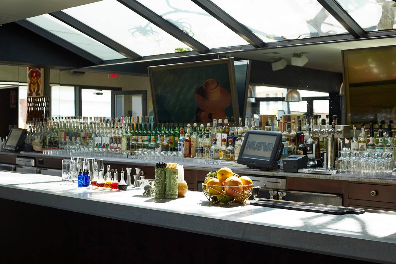 The bar inside a restaurant